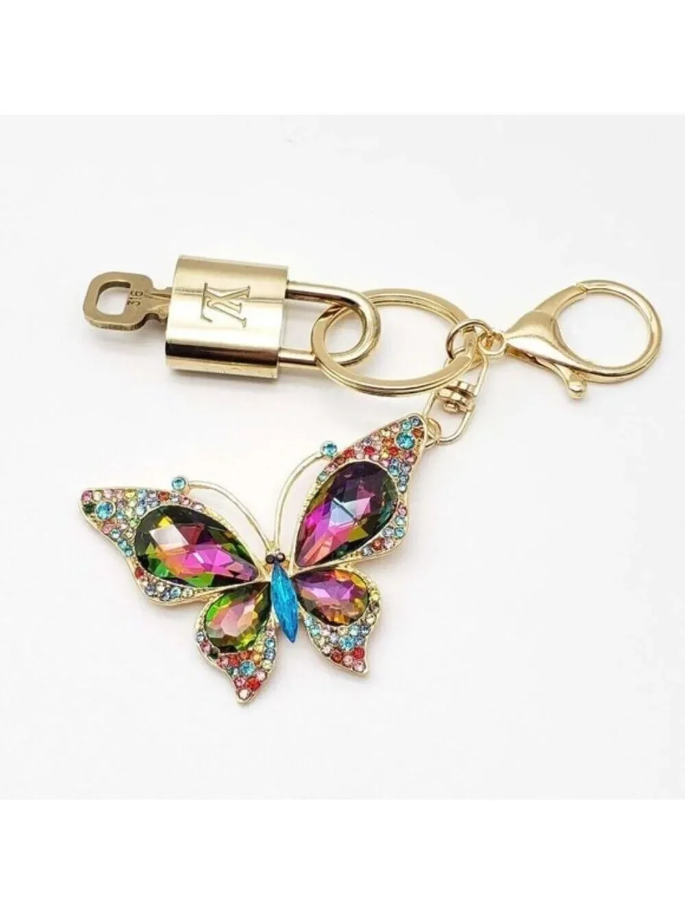 Authentic Louis Vuitton Gold Lock 🔒 Keychain Bag Unbranded Butterfly Charm LV